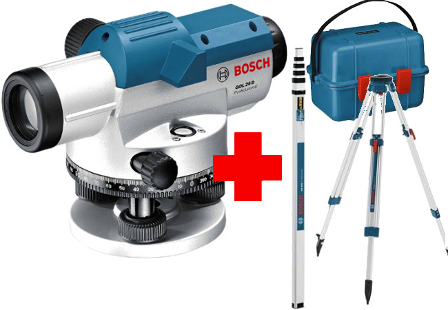 Optiskais nivelieris Bosch GOL 26 D + BT 160 + GR 500