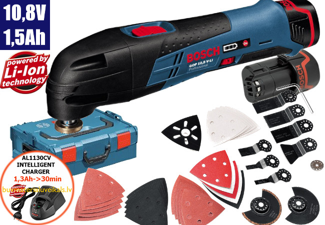 Daudzfunkciju instruments Bosch GOP 10,8 V-LI (12V-Li) (2x2,0Ah) L-Boxx + 9 aksesuāri