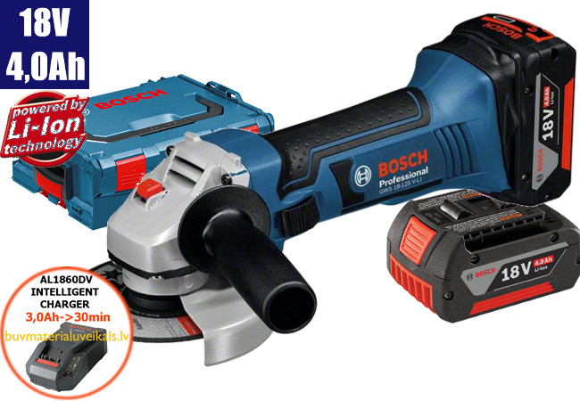 Leņķa slīpmašīna Bosch GWS 18-125 V-Li (2x4,0Ah, GAL 18V-40, L-Boxx)