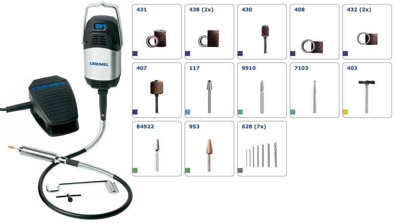 Taisnā slīpmašīna Dremel 9100 Fortiflex + 21 piederums