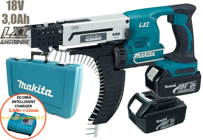 Skrūvmašīna ar padevi Makita DFR550RFJ (2x3,0Ah) 18V